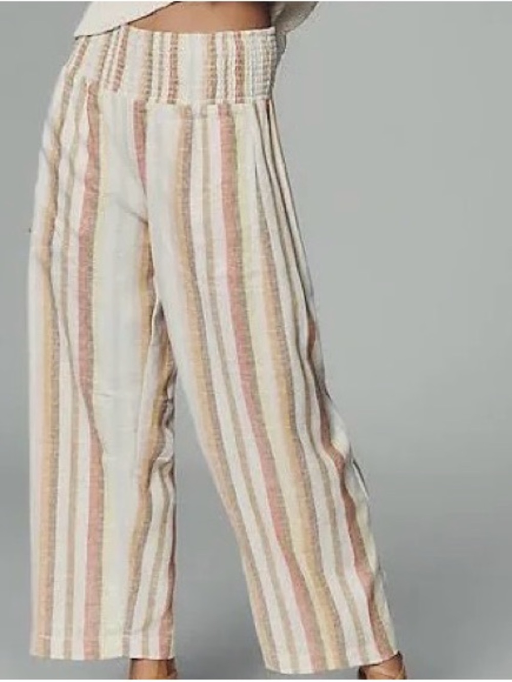 Pilcro Reese Striped Wide-Leg Crop Pants in Cream, Pink & Tan
